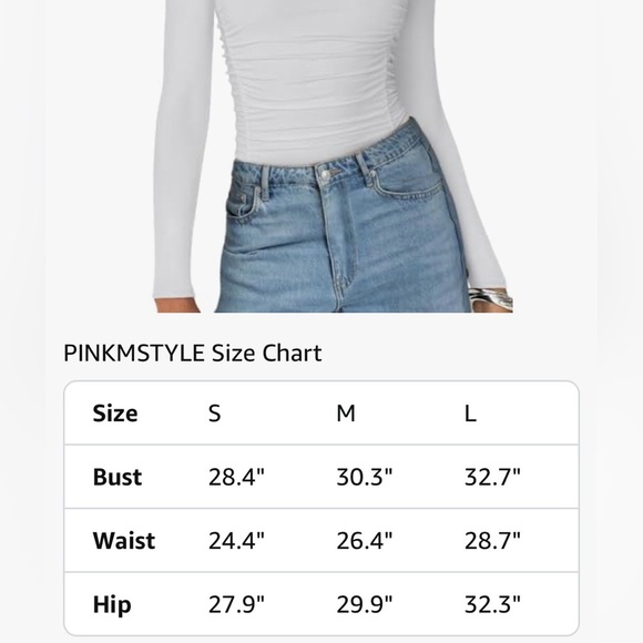 Long Sleeve Double Lines Slim fit Bodysuit White Size L - Picture 8 of 8